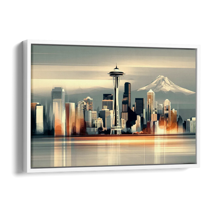 Seattle Urban Landscape Side - White Canvas Wall Art