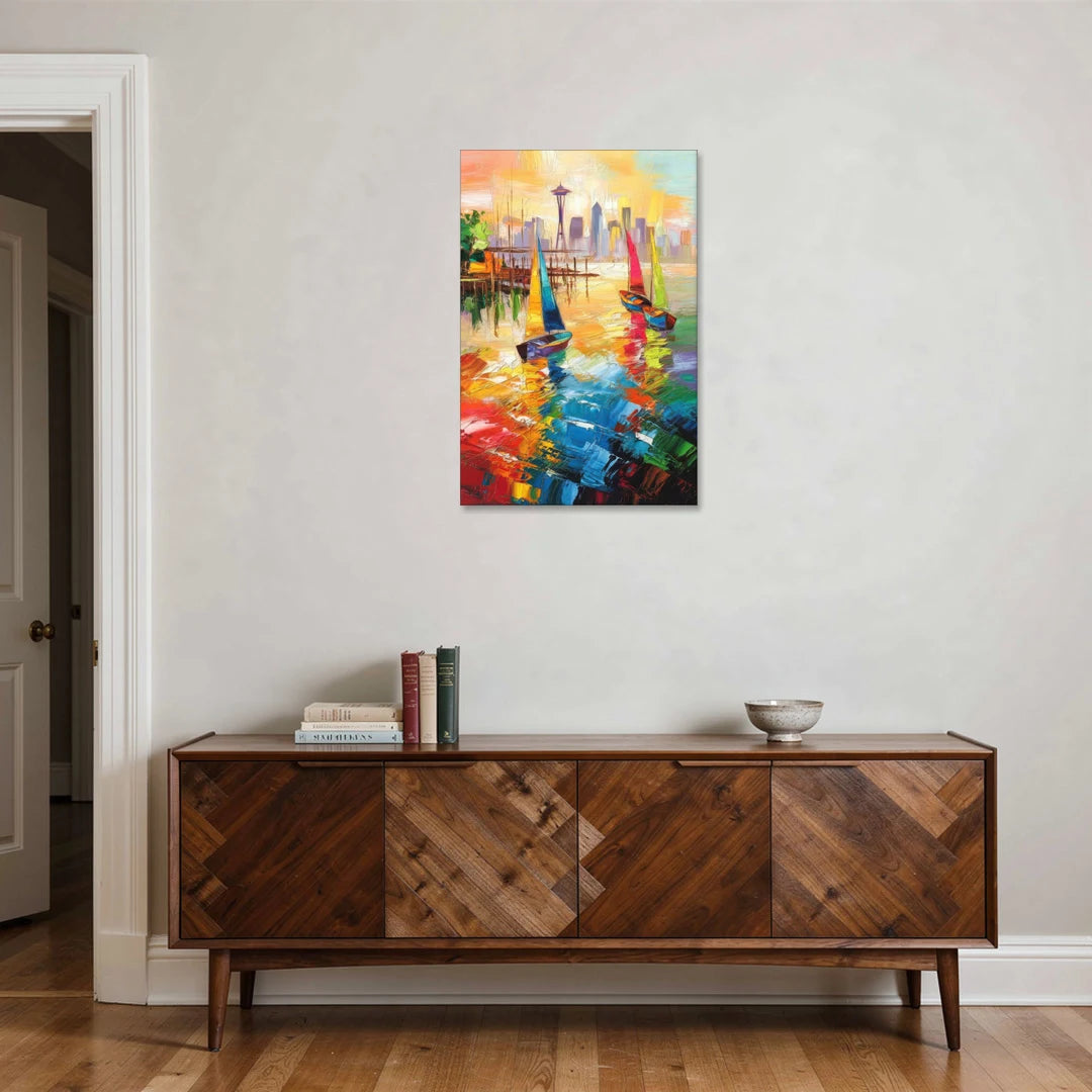 Seattle Waterfront Boats - Canvas Wall Art - Coffee Table - 24x36