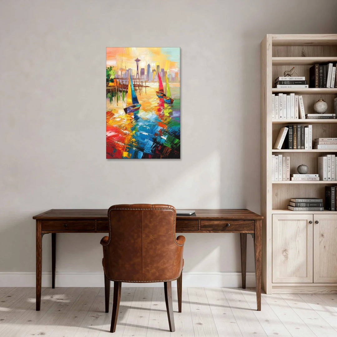 Seattle Waterfront Boats - Canvas Wall Art - Office - 24x36
