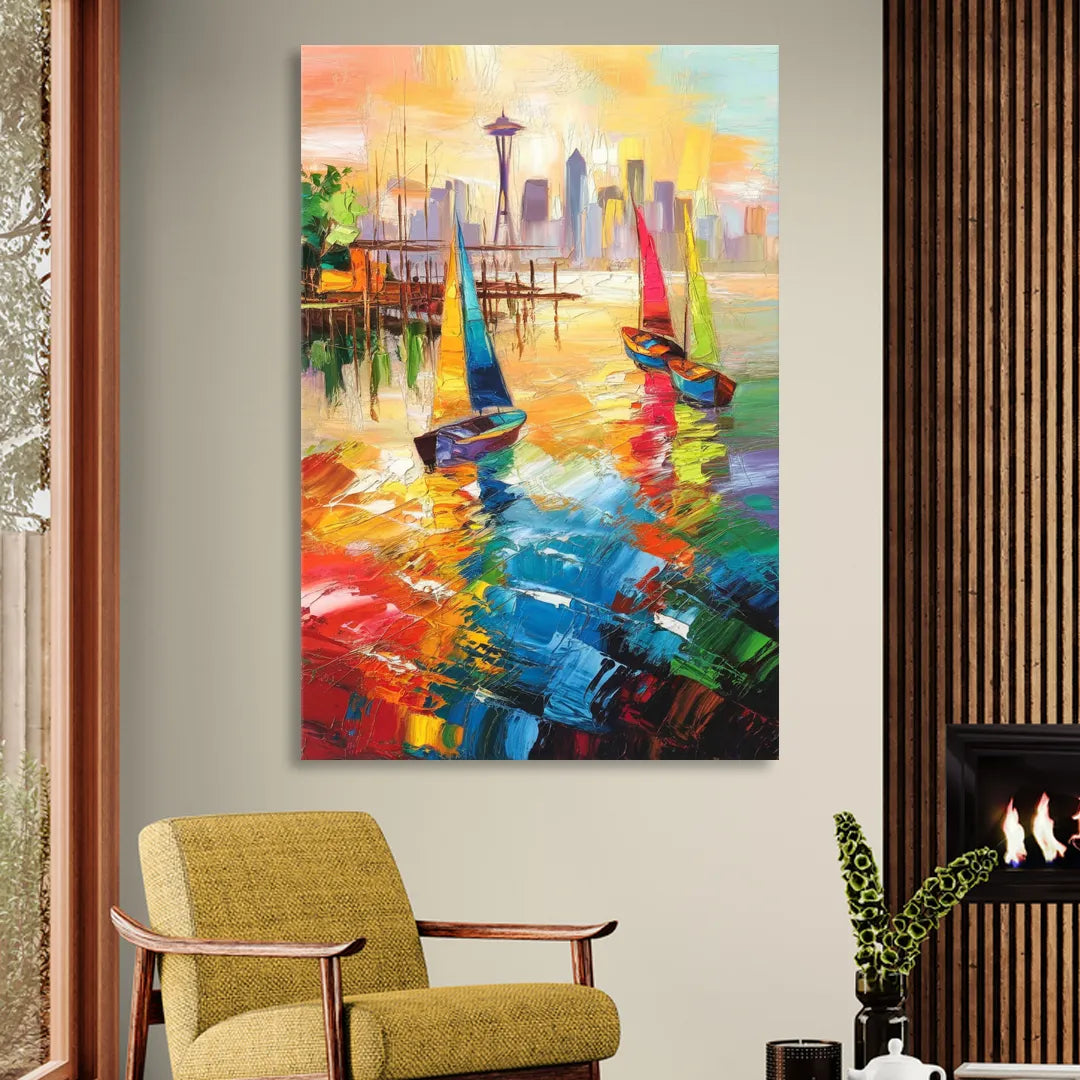 Seattle Waterfront Boats Sitting Room - Canvas Wall Art