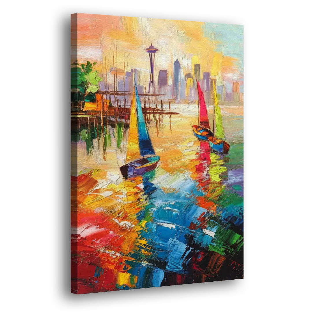 Seattle Waterfront Boats Side - Canvas Wall Art
