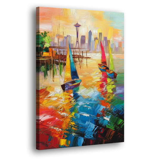 Seattle Waterfront Boats Side - Canvas Wall Art