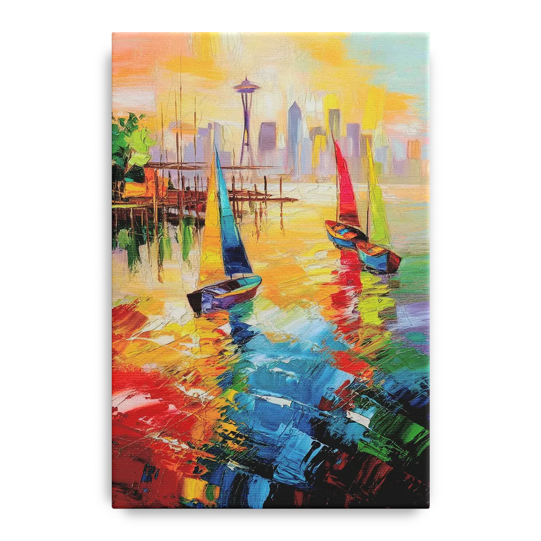 Seattle Waterfront Boats Front - Canvas Wall Art