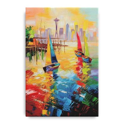 Seattle Waterfront Boats Front - Canvas Wall Art