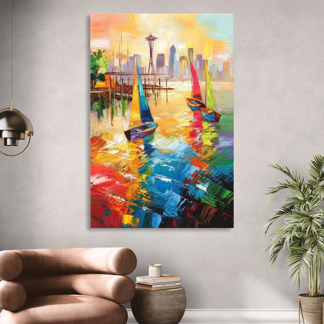 Seattle Waterfront Boats Living Room - Canvas Wall Art