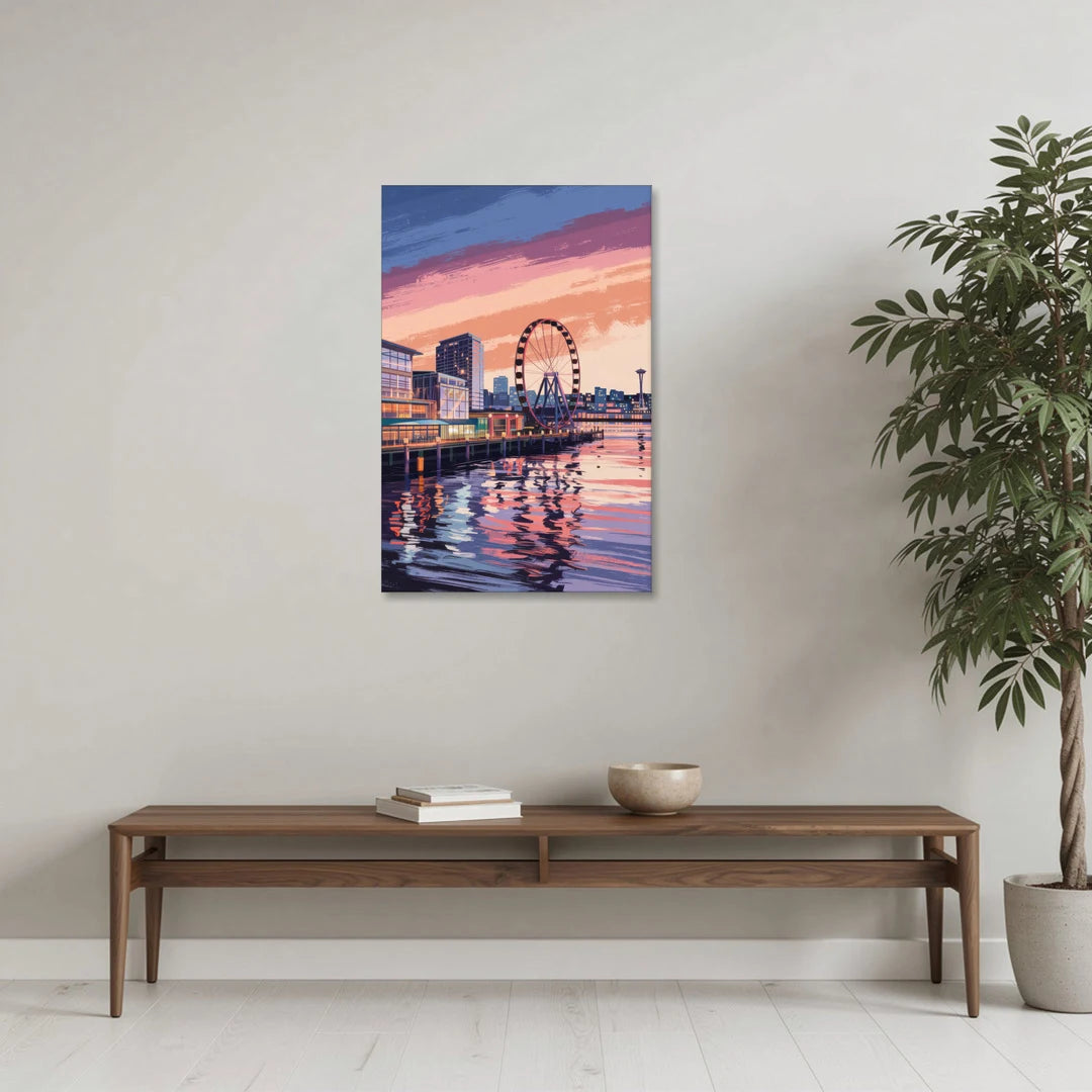Seattle Waterfront Scene - Canvas Wall Art - Coffee Table - 24x36