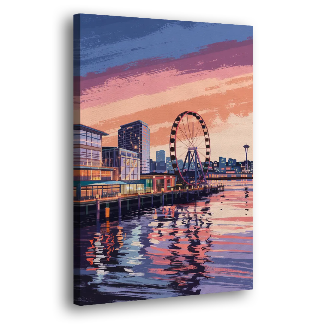 Seattle Waterfront Scene Side - Canvas Wall Art
