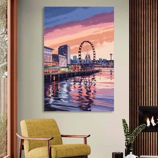 Seattle Waterfront Scene Living Room - Canvas Wall Art
