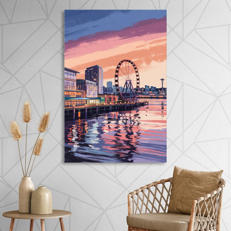 Seattle Waterfront Scene Sitting Room - Canvas Wall Art