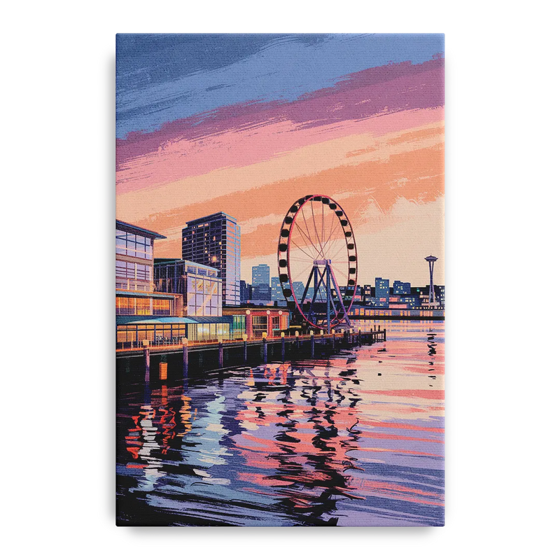 Seattle Waterfront Scene Front - Canvas Wall Art