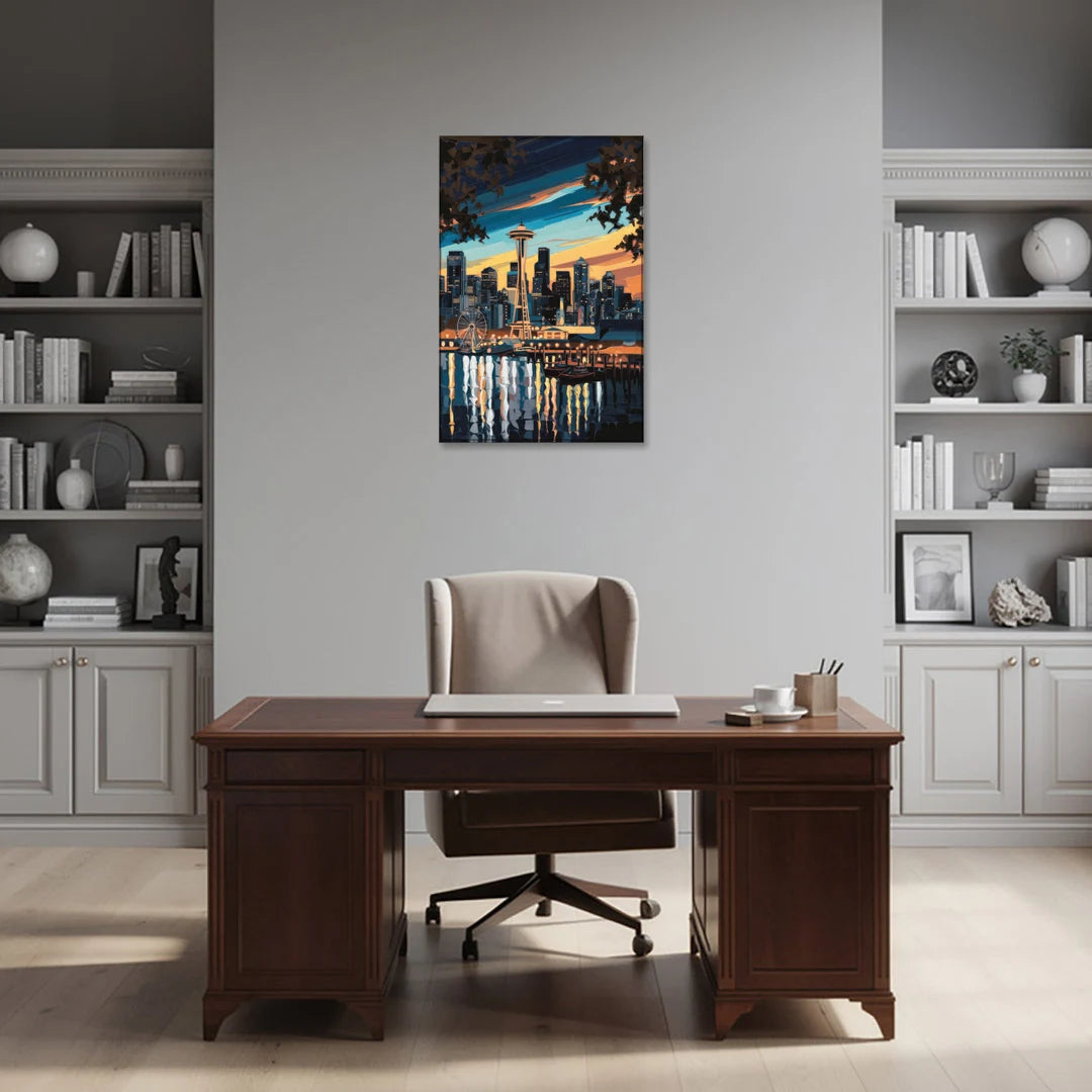 Seattle Waterfront at Twilight - Canvas Wall Art - Office - 24x36