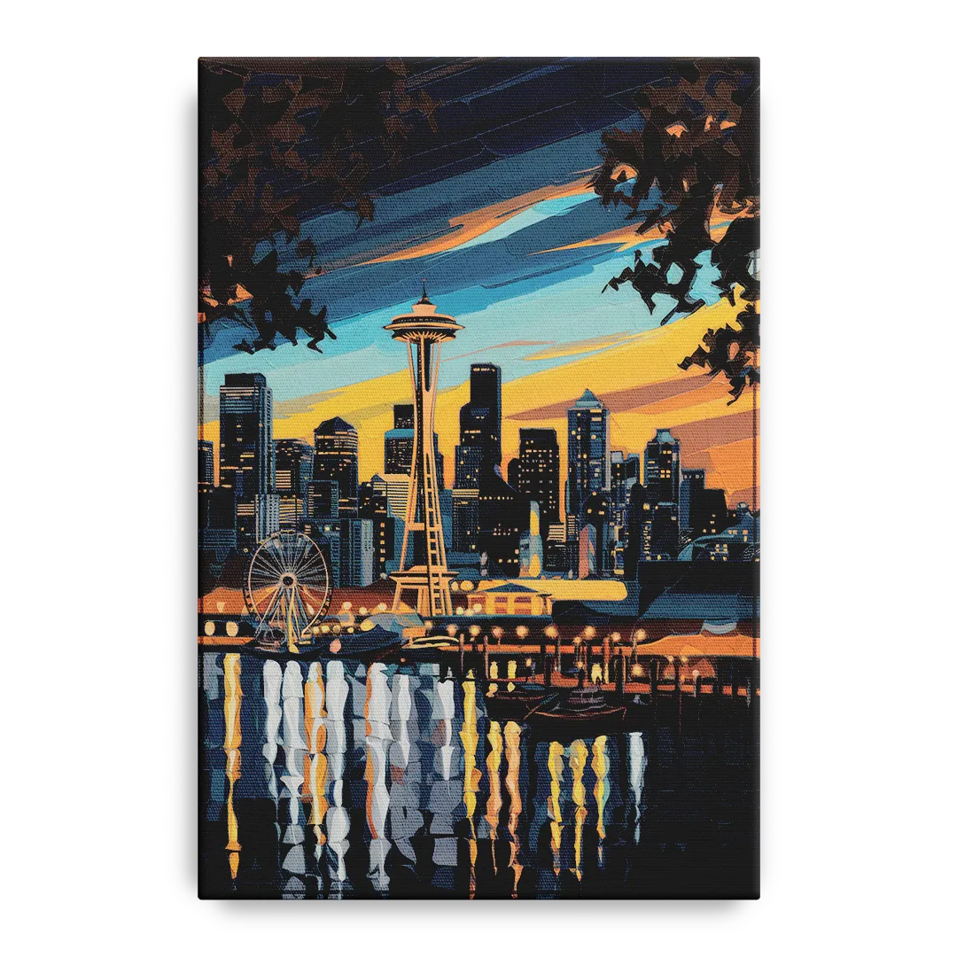 Seattle Waterfront at Twilight Front - Canvas Wall Art