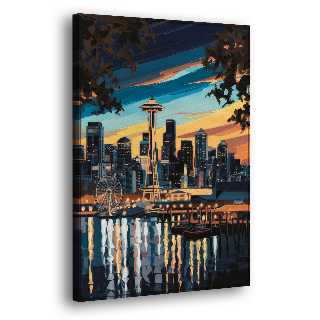 Seattle Waterfront at Twilight Side - Canvas Wall Art