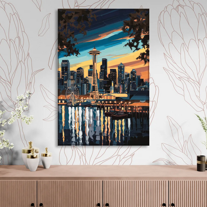 Seattle Waterfront at Twilight Sitting Room - Canvas Wall Art