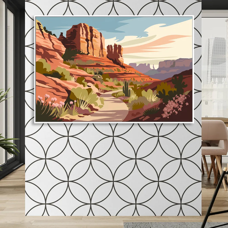 Sedona Canyon Trail Serenity Sitting Room - White Canvas Wall Art