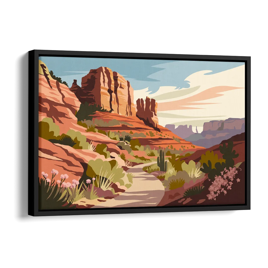 Sedona Canyon Trail Serenity Side - Black Canvas Wall Art