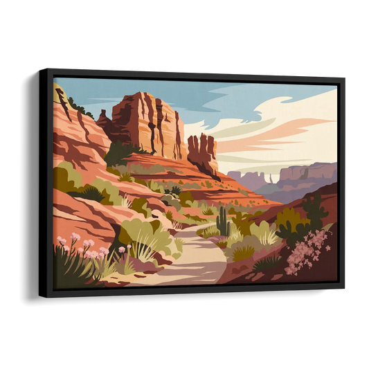 Sedona Canyon Trail Serenity Side - Black Canvas Wall Art