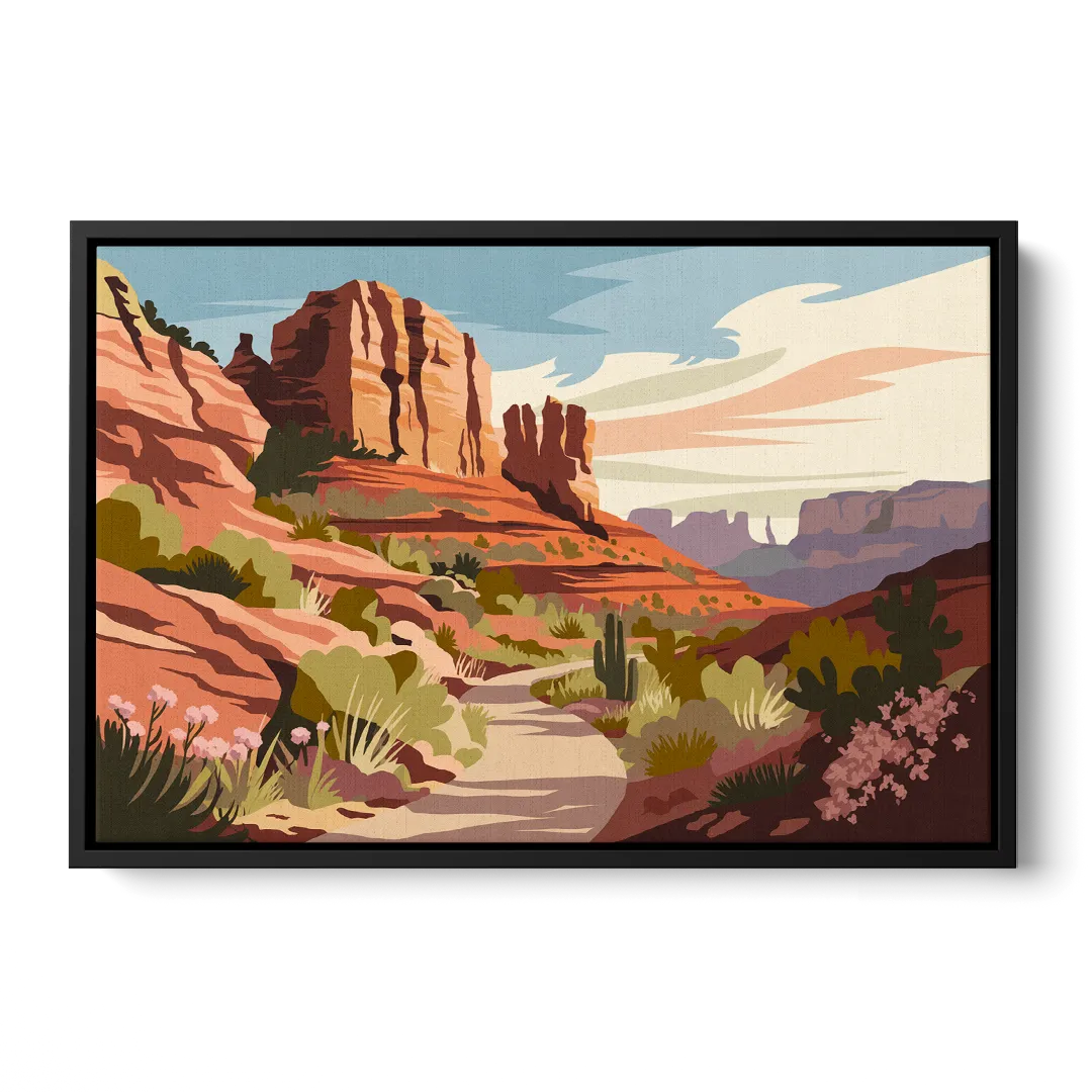 Sedona Canyon Trail Serenity Front - Black Canvas Wall Art