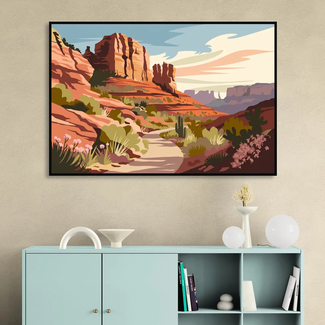 Sedona Canyon Trail Serenity Sitting Room - Black Canvas Wall Art
