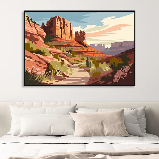 Sedona Canyon Trail Serenity Living Room - Black Canvas Wall Art