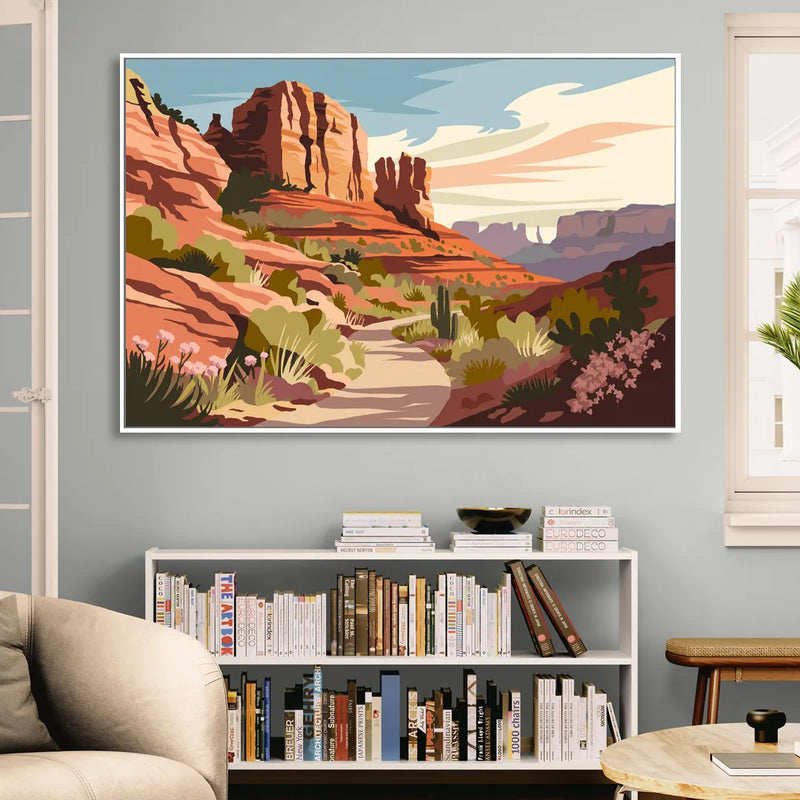 Sedona Canyon Trail Serenity Living Room - White Canvas Wall Art