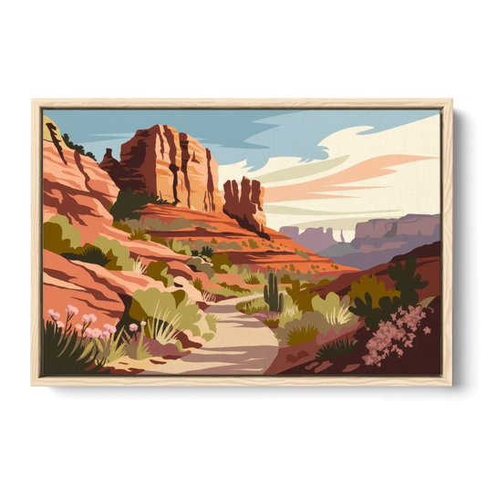 Sedona Canyon Trail Serenity - Oak Framed Canvas Wall Art - Front
