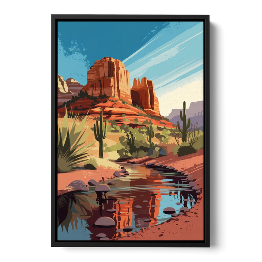 Sedona Cathedral Rock Views - Black Framed Canvas Wall Art - Front