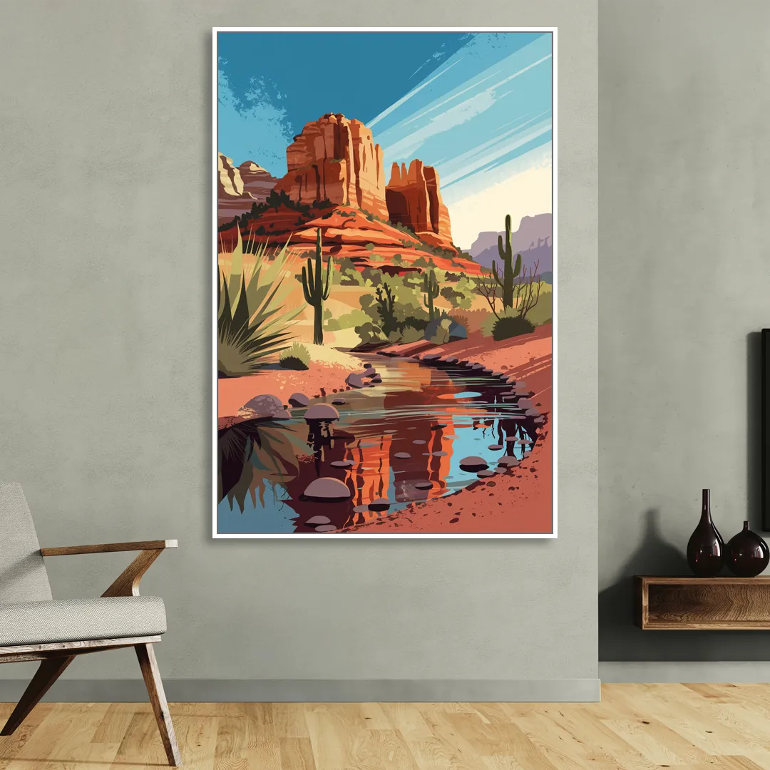 Sedona Cathedral Rock Views Living Room - White Canvas Wall Art