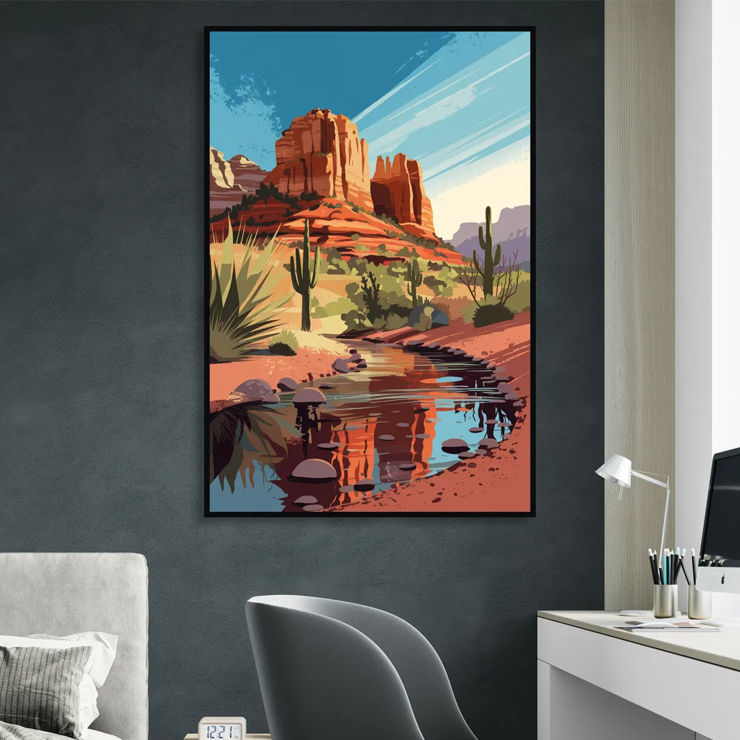 Sedona Cathedral Rock Views Living Room - Black Canvas Wall Art