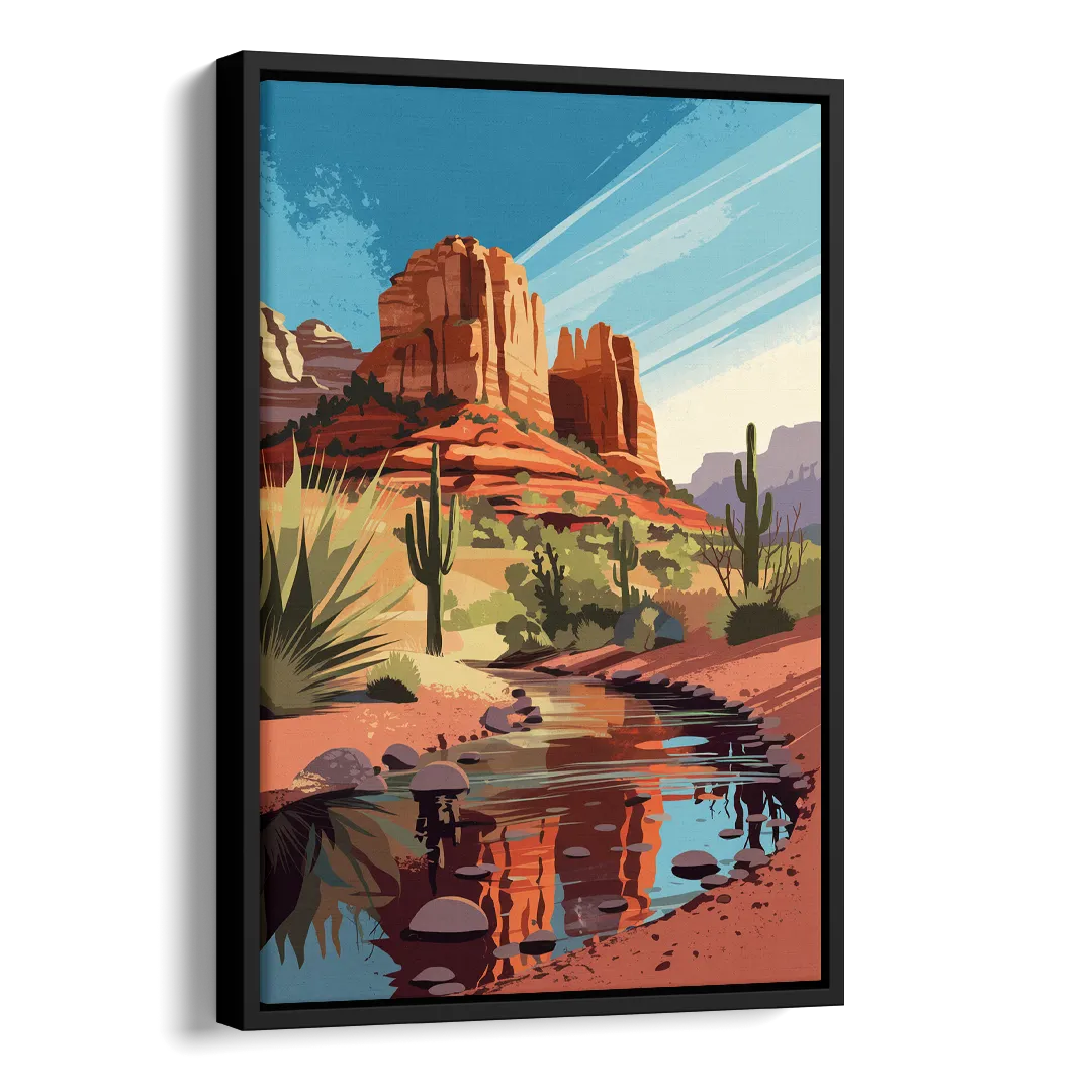 Sedona Cathedral Rock Views Side - Black Canvas Wall Art