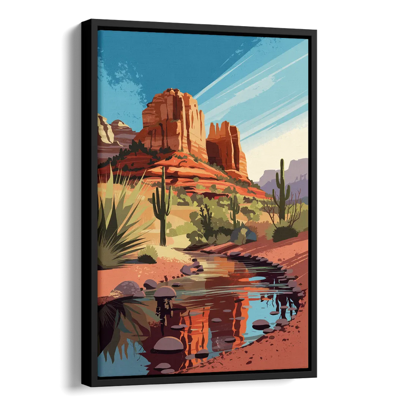 Sedona Cathedral Rock Views Side - Black Canvas Wall Art