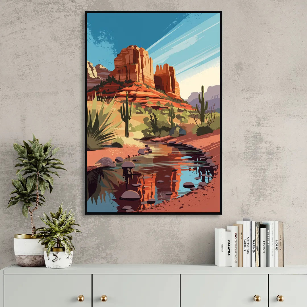 Sedona Cathedral Rock Views Sitting Room - Black Canvas Wall Art