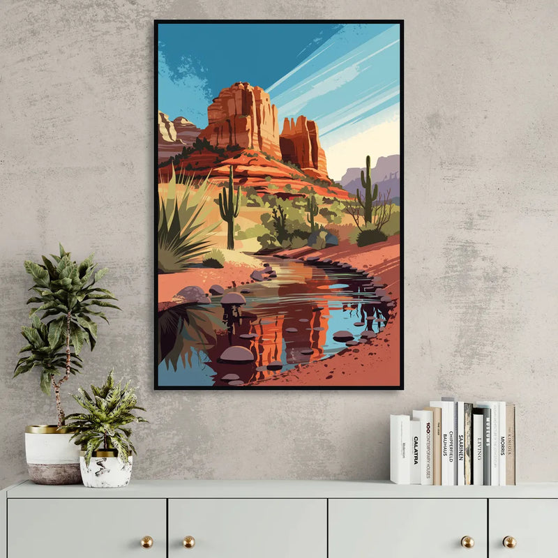 Sedona Cathedral Rock Views Sitting Room - Black Canvas Wall Art