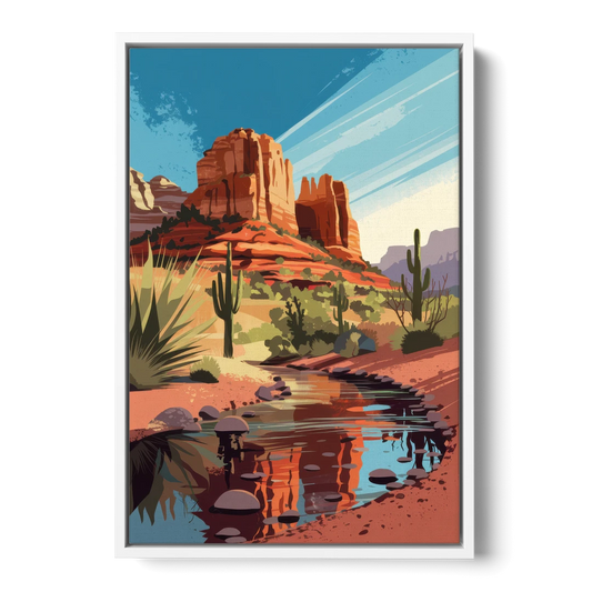 Sedona Cathedral Rock Views - White Framed Canvas Wall Art - Front