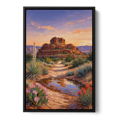Sedona Desert Bloom Scenery - Black Framed Canvas Wall Art - Front