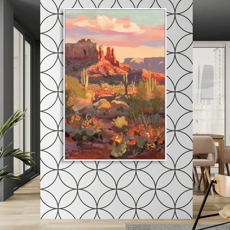 Sedona Desert Bloom Scenery Sitting Room - White Canvas Wall Art