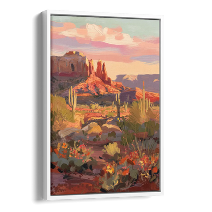 Sedona Desert Bloom Scenery Side - White Canvas Wall Art