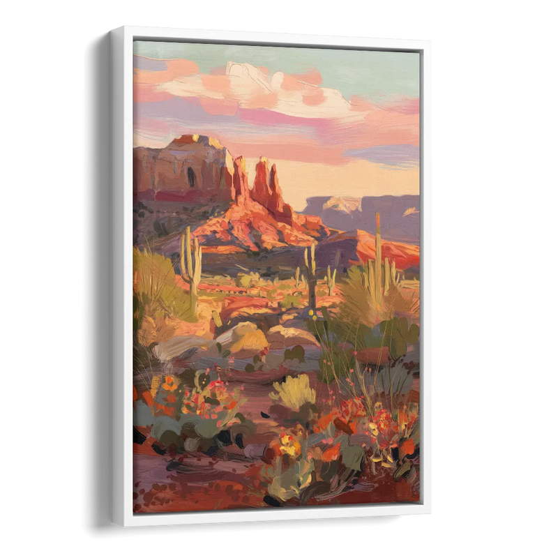 Sedona Desert Bloom Scenery Side - White Canvas Wall Art