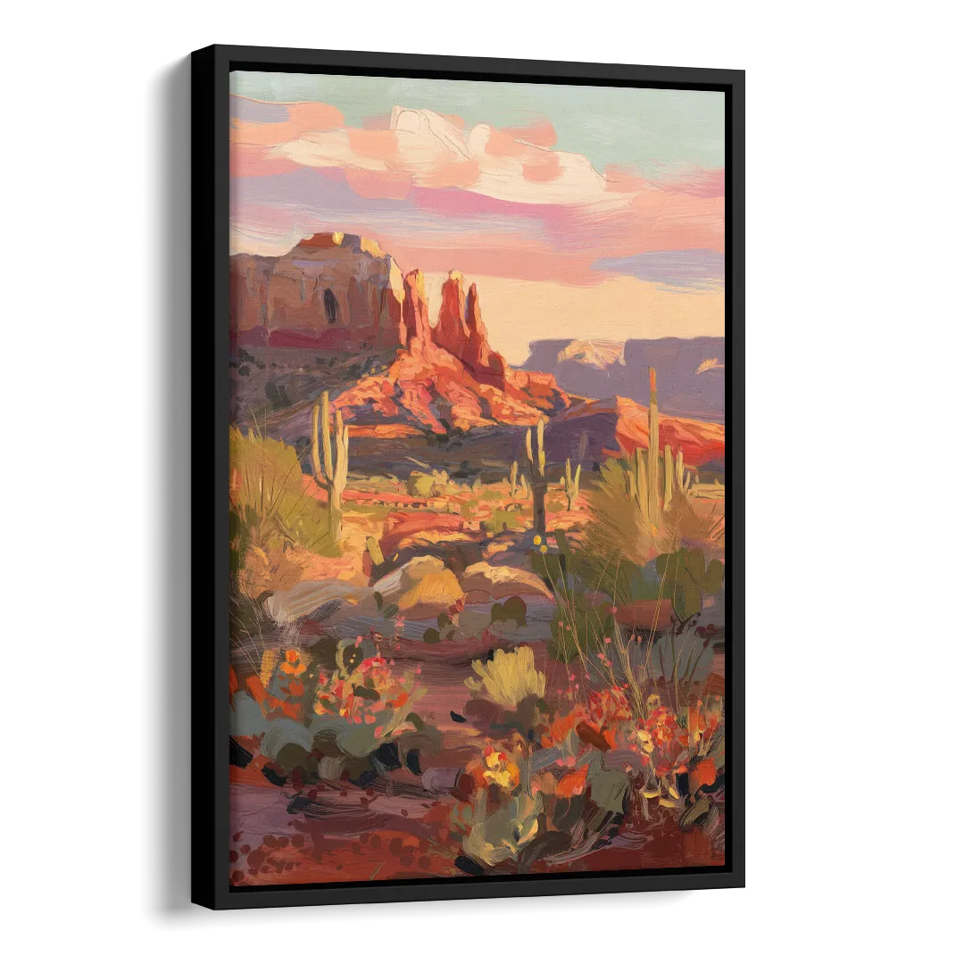 Sedona Desert Bloom Scenery Side - Black Canvas Wall Art