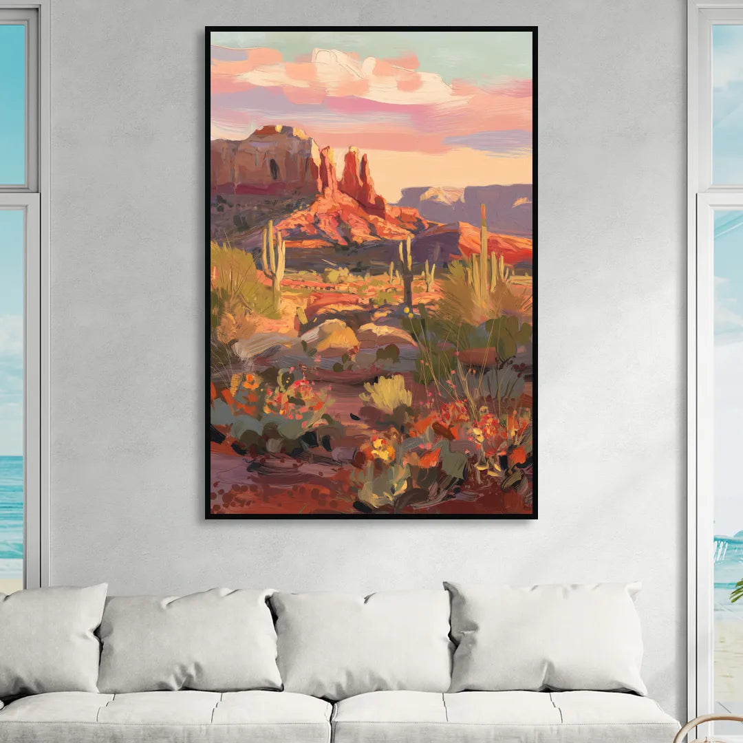 Sedona Desert Bloom Scenery Sitting Room - Black Canvas Wall Art