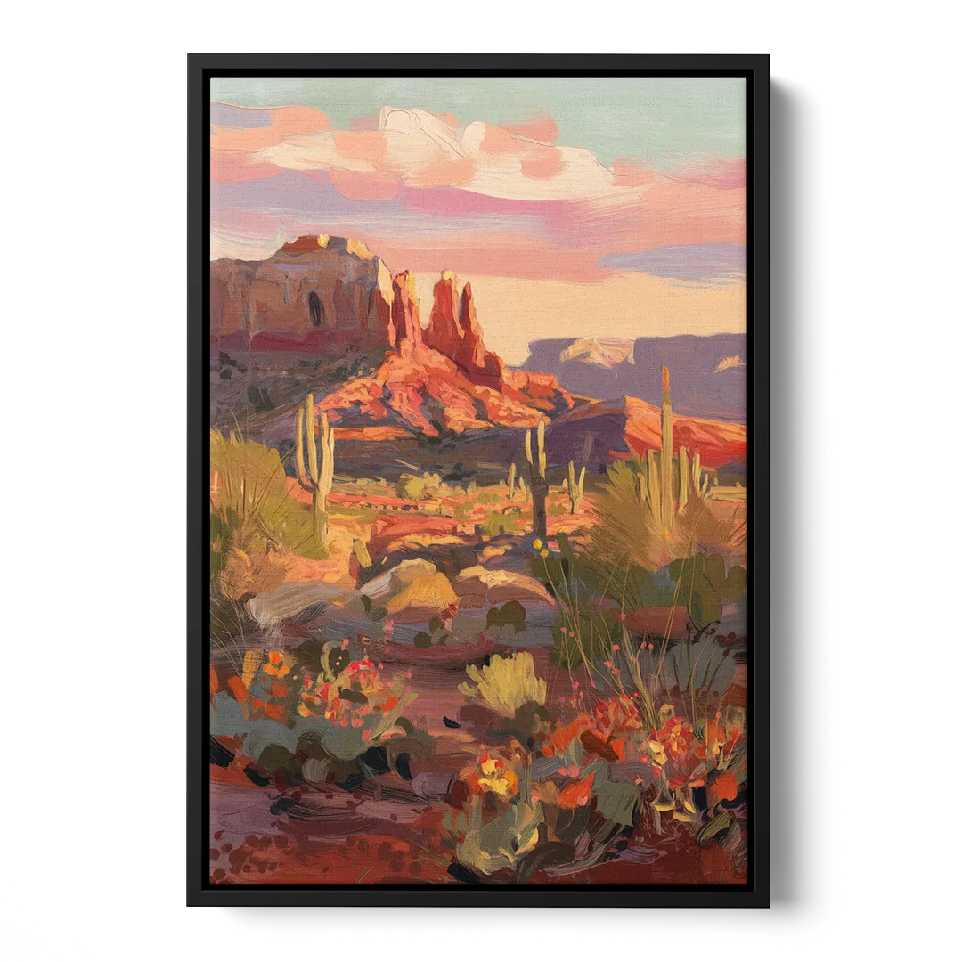 Sedona Desert Bloom Scenery Front - Black Canvas Wall Art