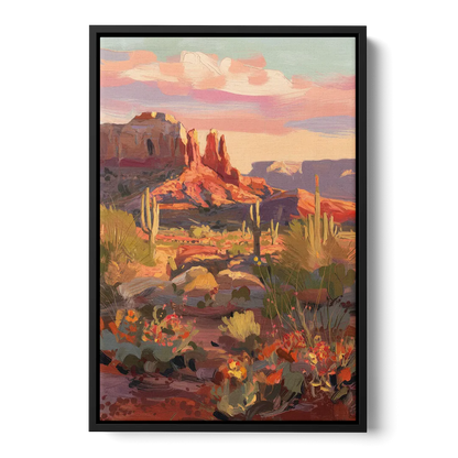 Sedona Desert Bloom Scenery Front - Black Canvas Wall Art