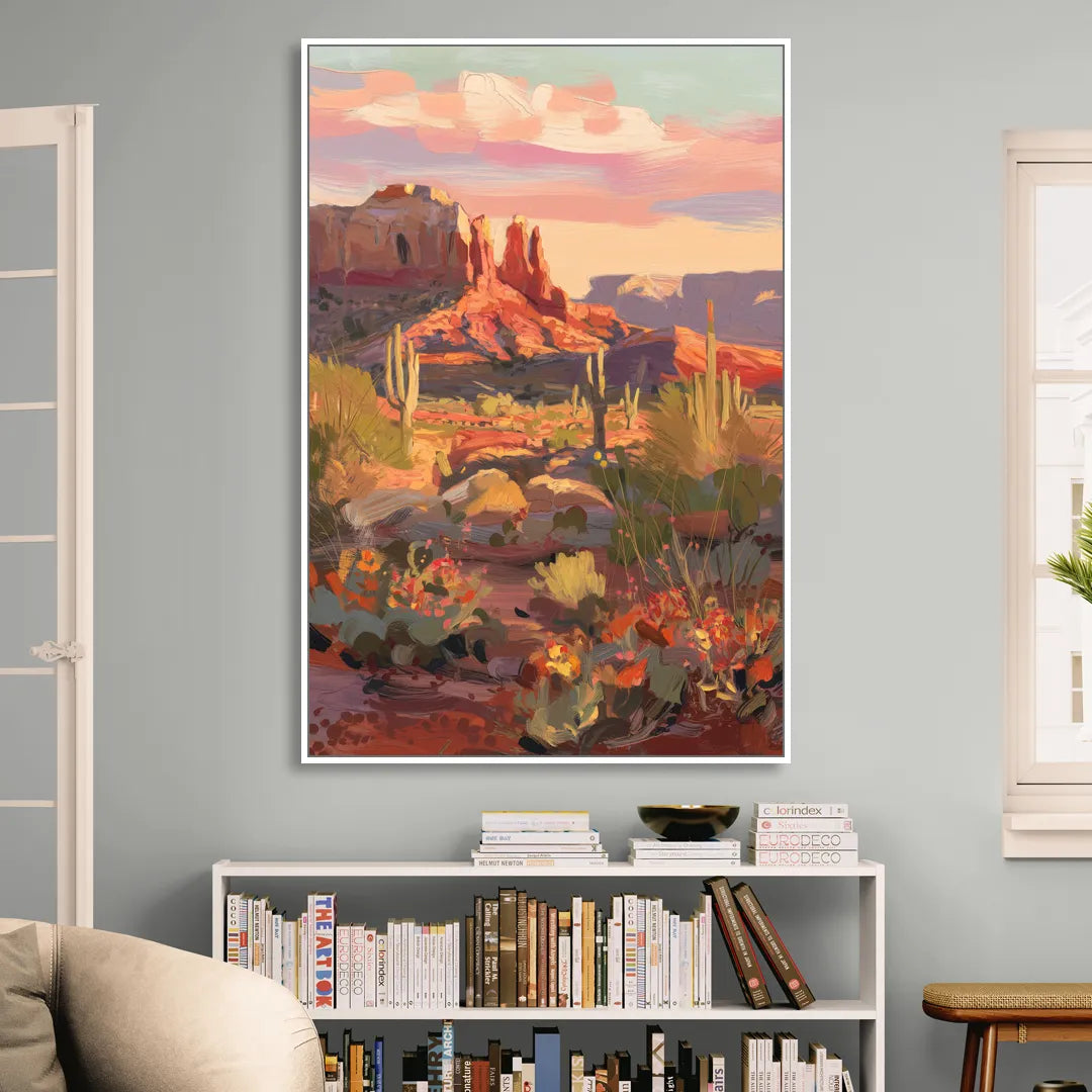 Sedona Desert Bloom Scenery Living Room - White Canvas Wall Art