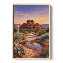 Sedona Desert Bloom Scenery - Oak Framed Canvas Wall Art - Front