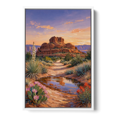Sedona Desert Bloom Scenery - White Framed Canvas Wall Art - Front