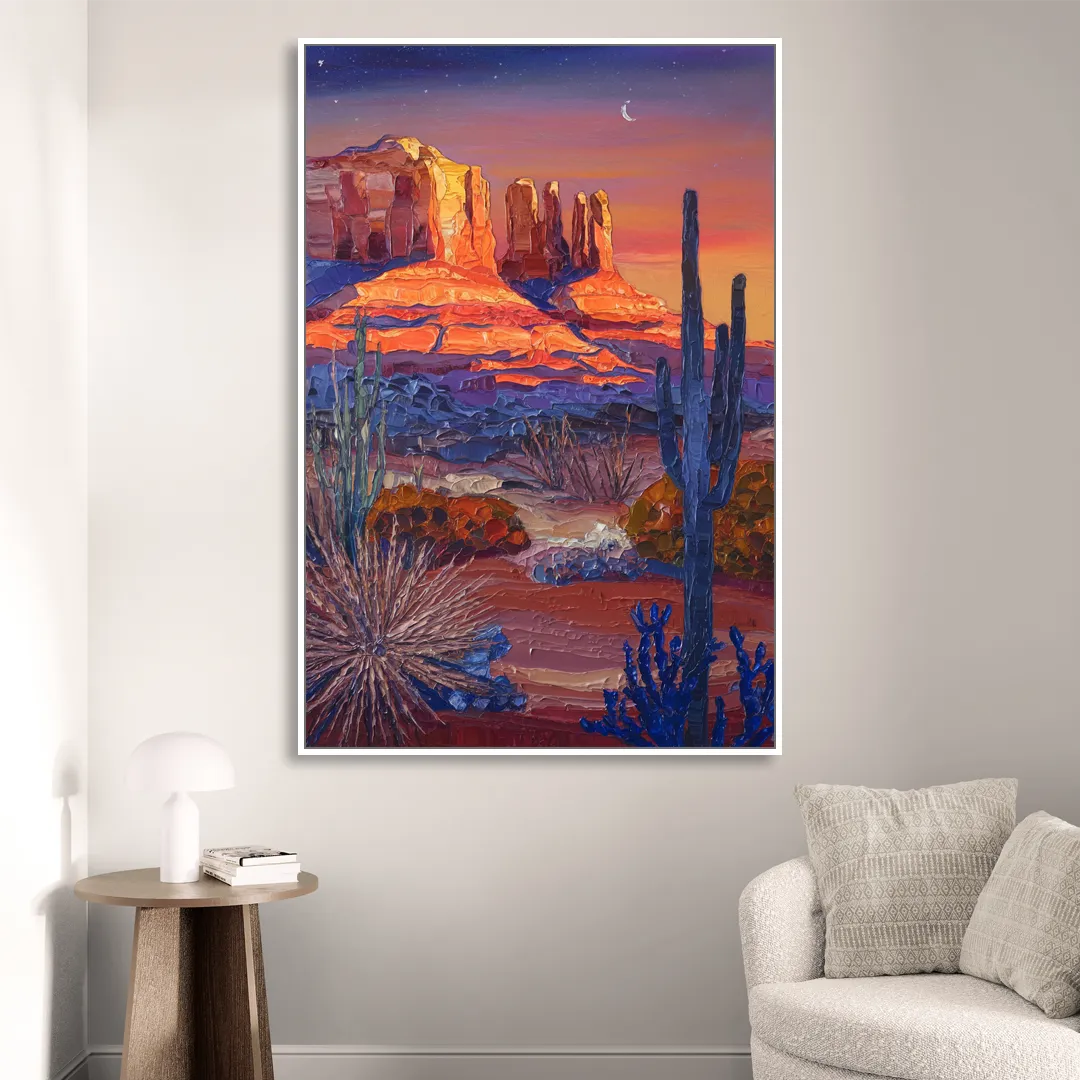 Sedona Desert Twilight Sitting Room - White Canvas Wall Art