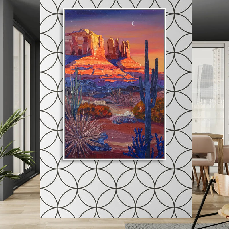 Sedona Desert Twilight Living Room - White Canvas Wall Art