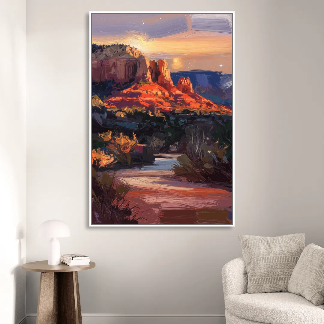 Sedona Evening Sky Glow Living Room - White Canvas Wall Art