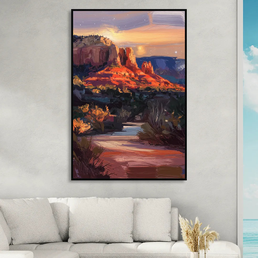 Sedona Evening Sky Glow Sitting Room - Black Canvas Wall Art