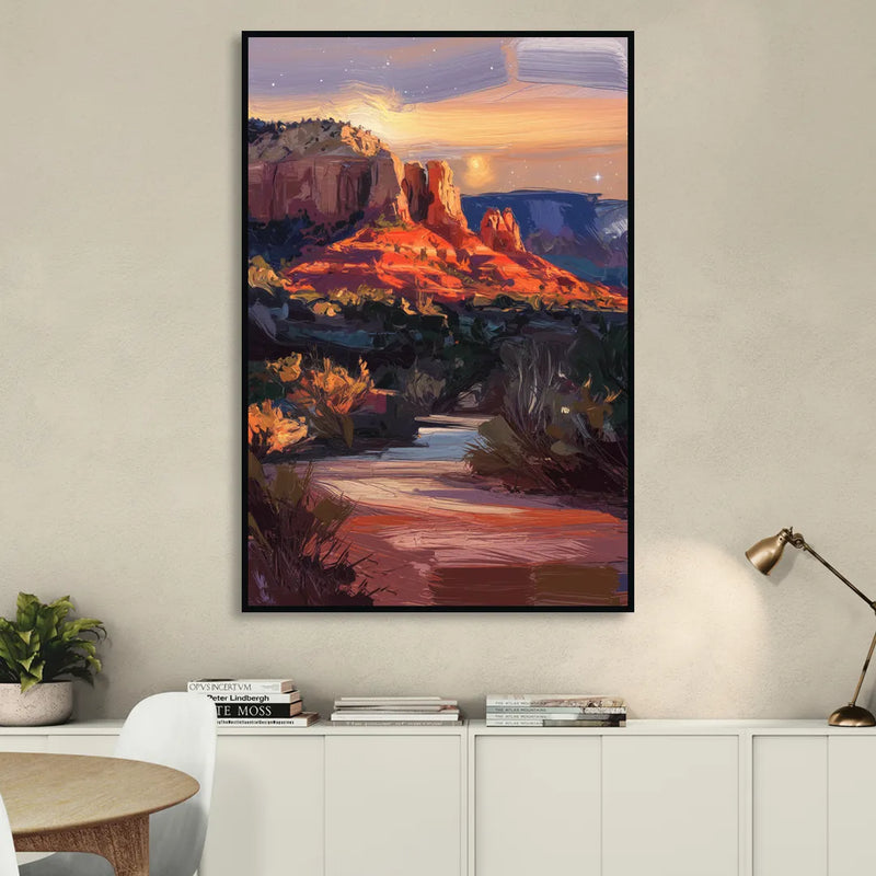 Sedona Evening Sky Glow Living Room - Black Canvas Wall Art